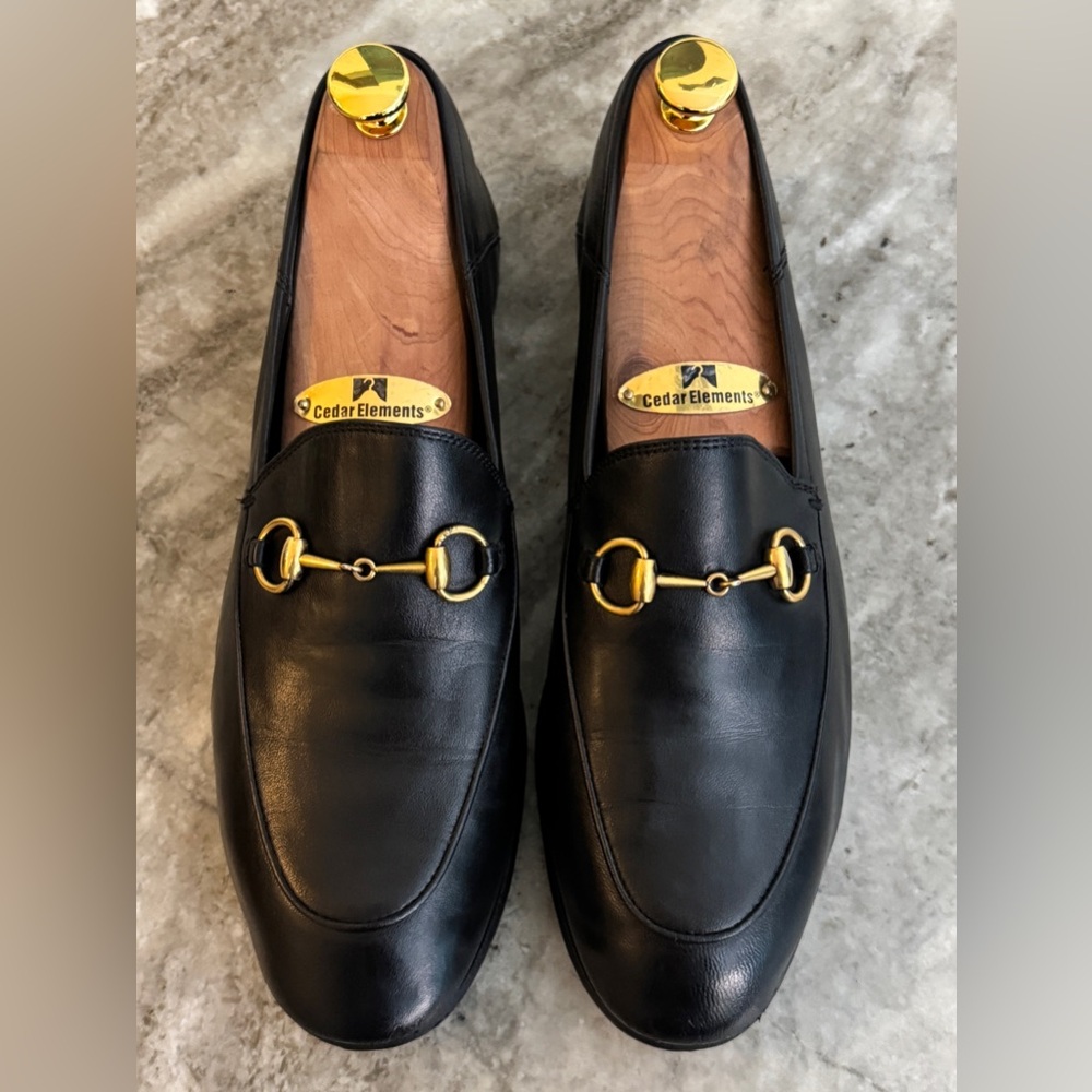 Gucci Black Leather Loafers with Gold Horsebit